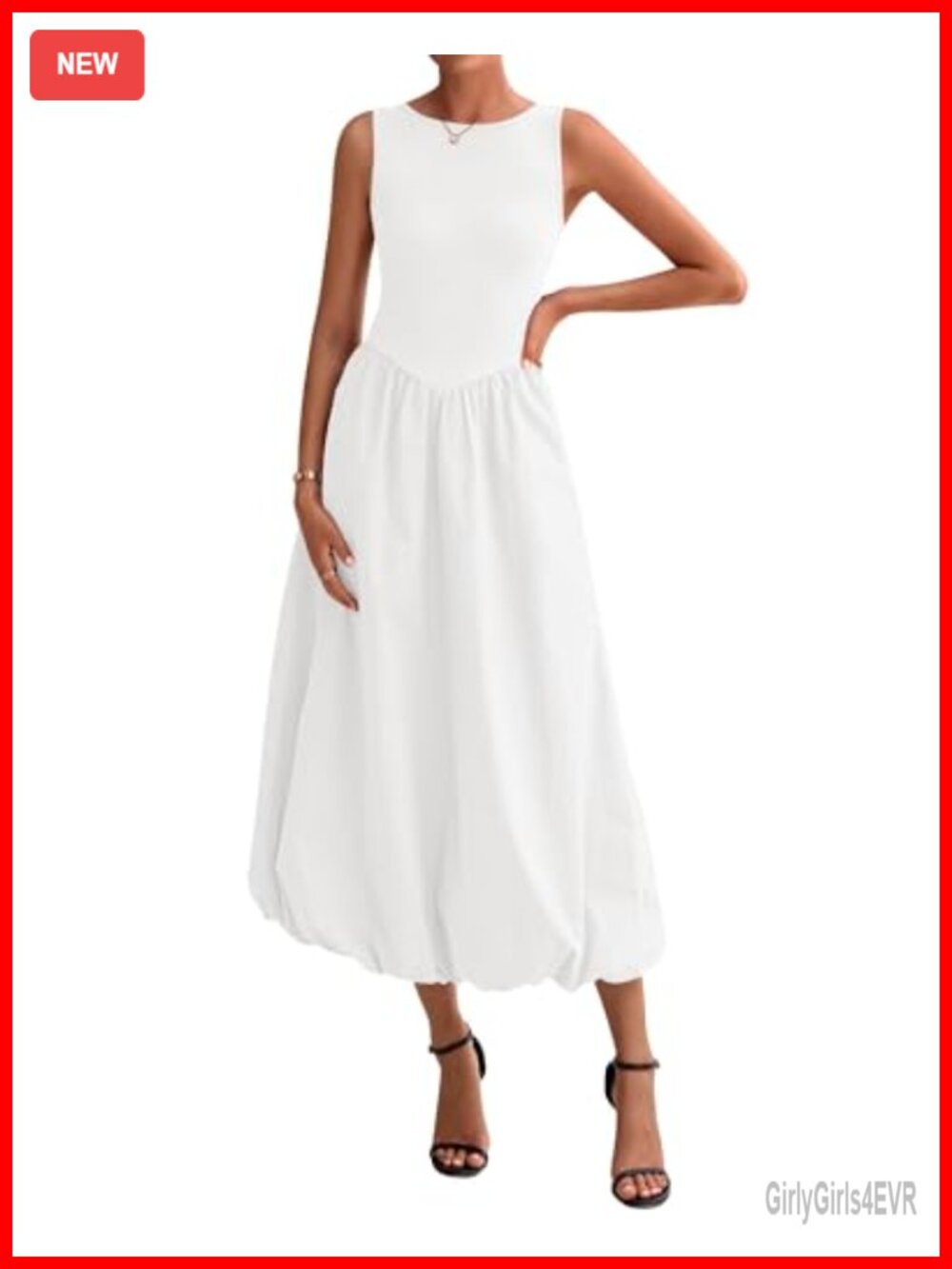Sleeveless A-Line Midi Sundress with Pockets Flowy Knit Casual